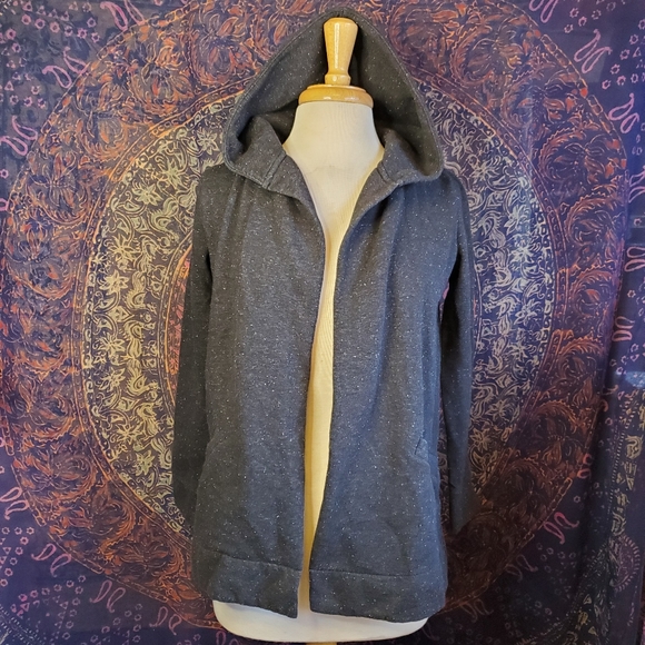 LOFT Petites Black White Speckles Open Front Hoodie Sweatshirt Womens Size Small - Picture 1 of 14